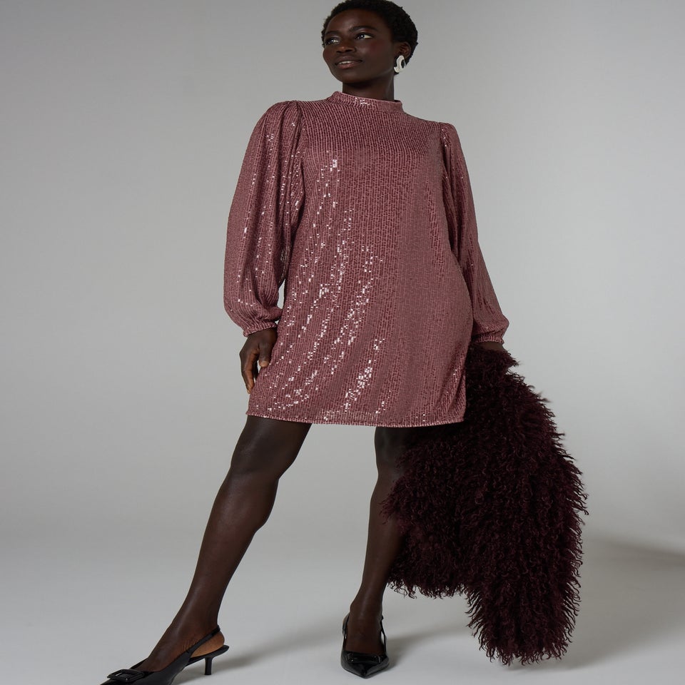 Et Vous Mauve Sequin Batwing Mini Dress