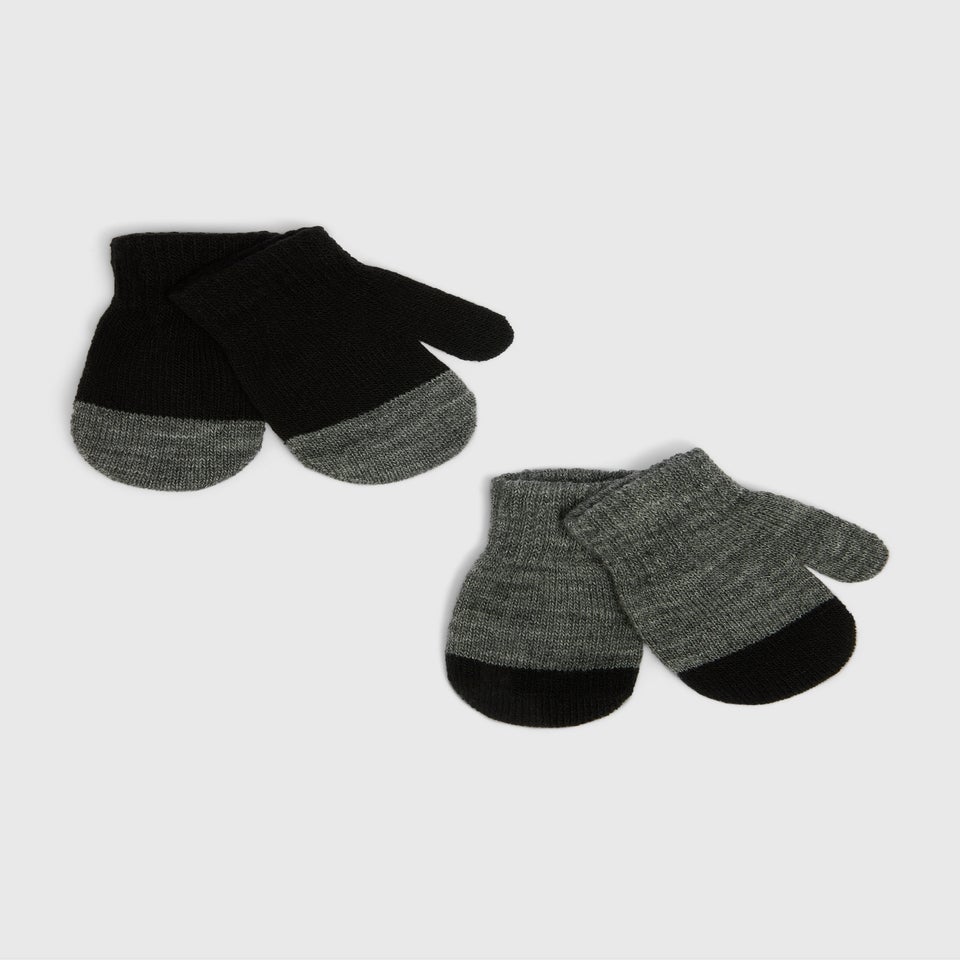 2 Pack Boys Black Mittens