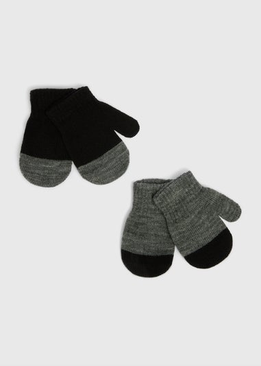2 Pack Boys Black Mittens