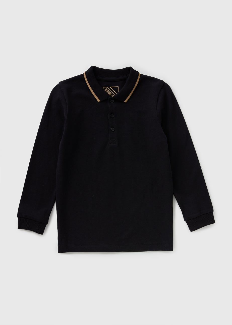 Boys Black Long Sleeve Casual Polo Shirt (7-15yrs)
