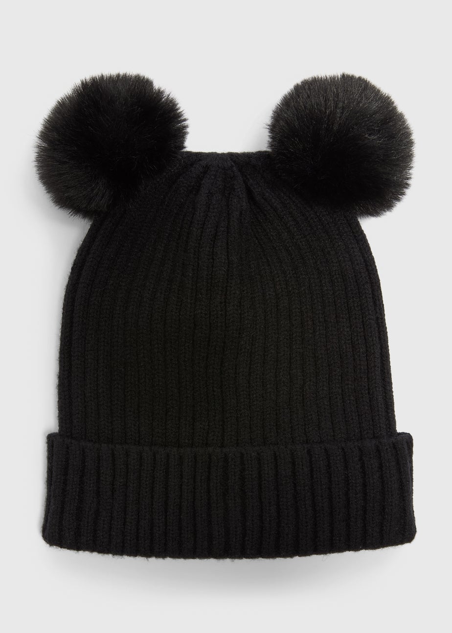 Girls Black Pom Beanie (3-13yrs)