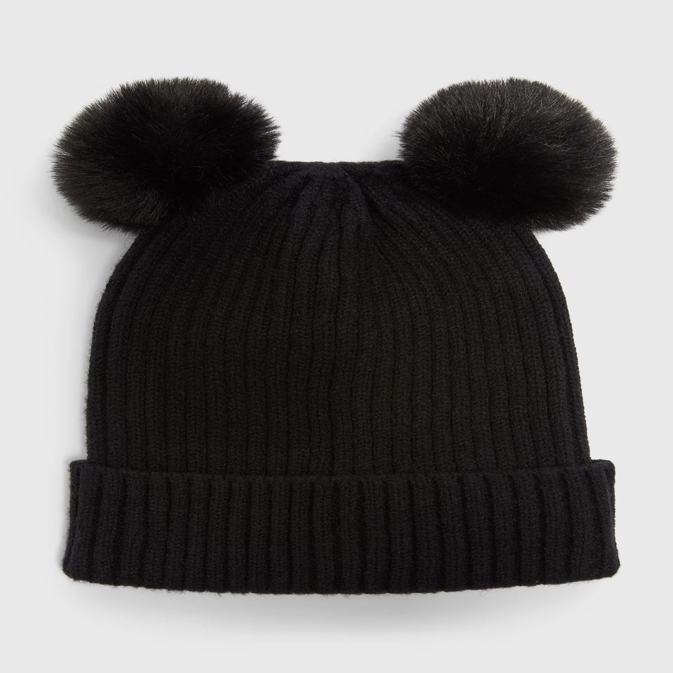 Girls Black Pom Beanie (3-13yrs)
