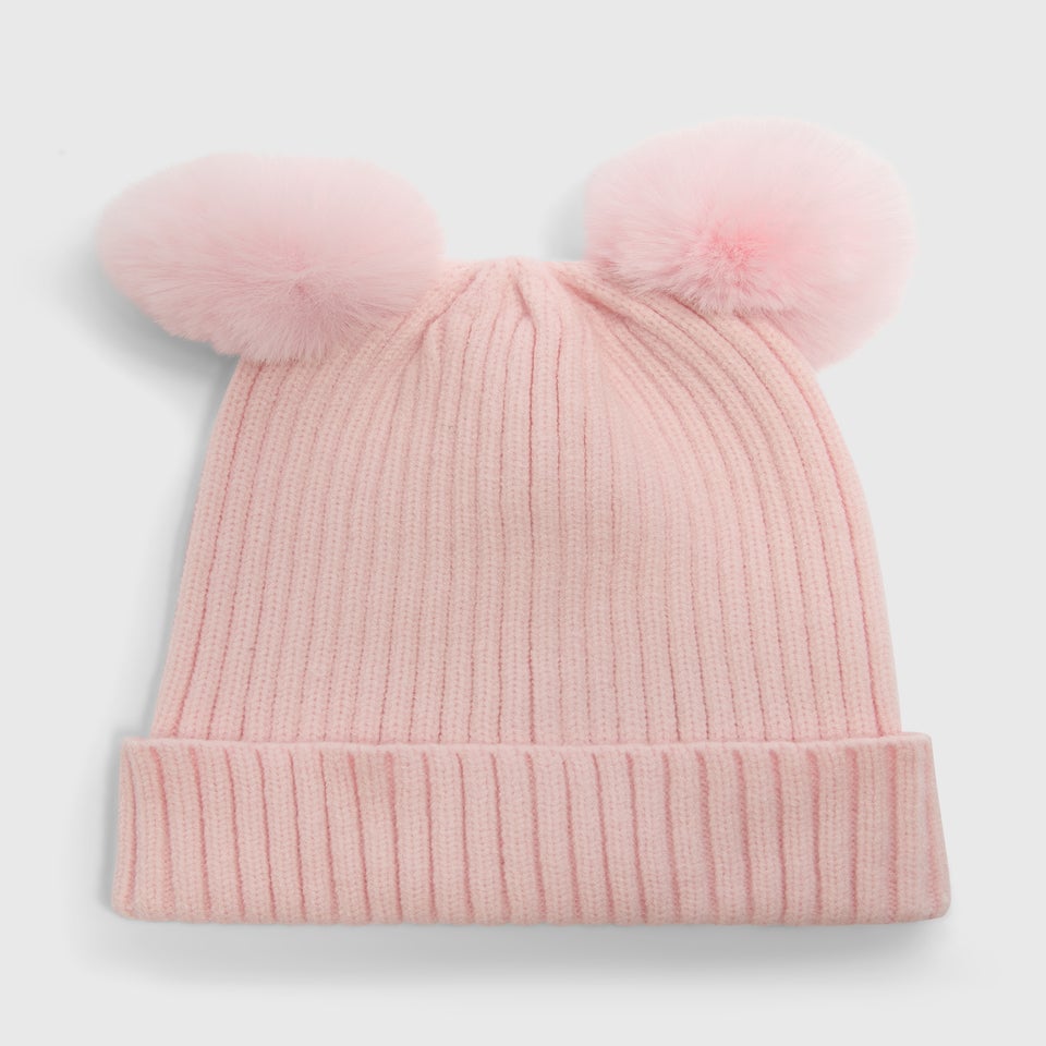 Girls Pink Pom Beanie (3-13yrs)