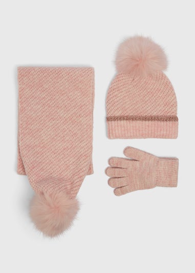 Girls Pink Sparkle Hat Set (3-13yrs)