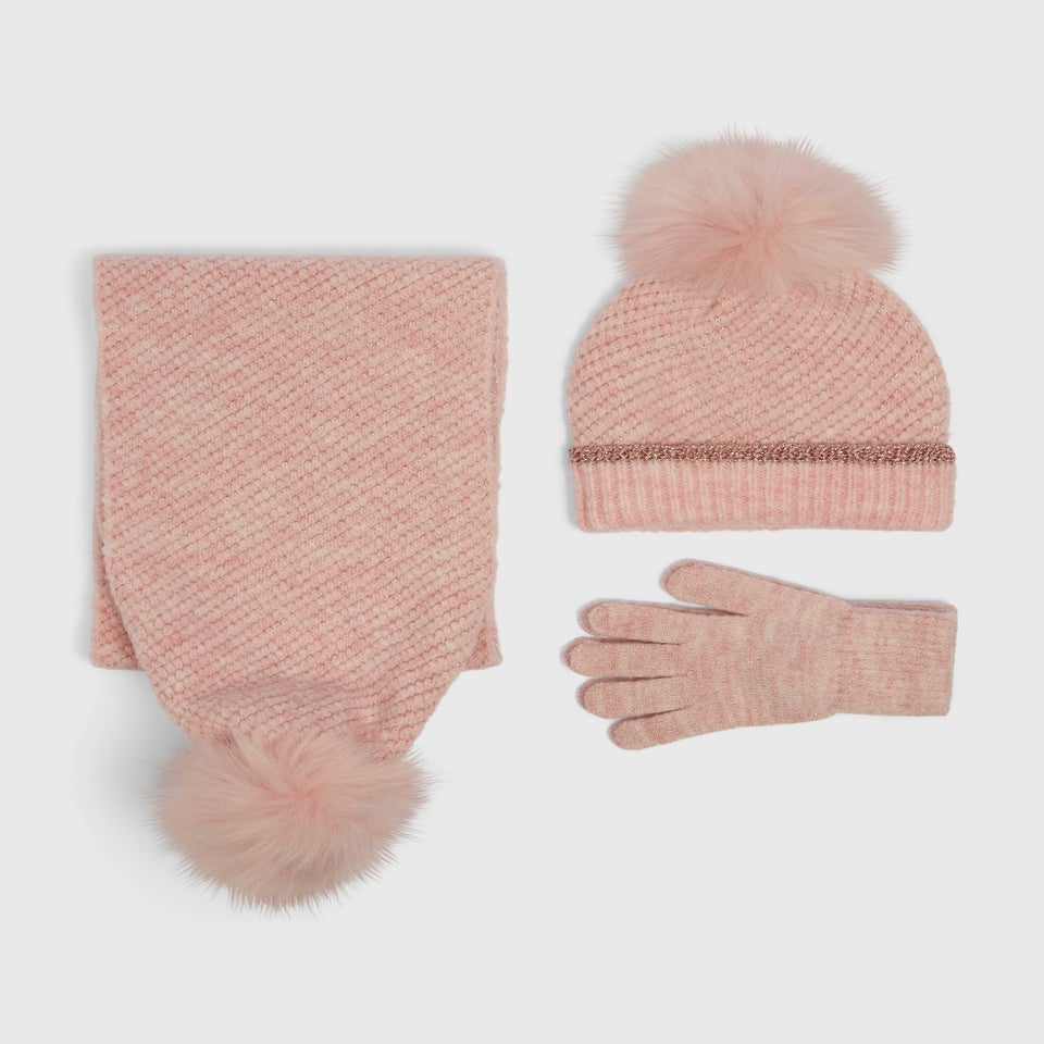 Girls Pink Sparkle Hat Set (3-13yrs)