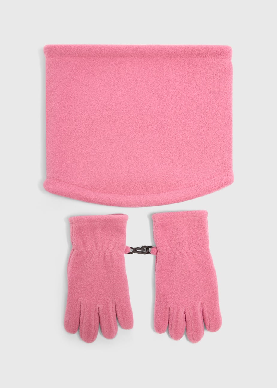 2 Piece Girls Pink Fleece Scarf & Glove Set (3-13yrs)