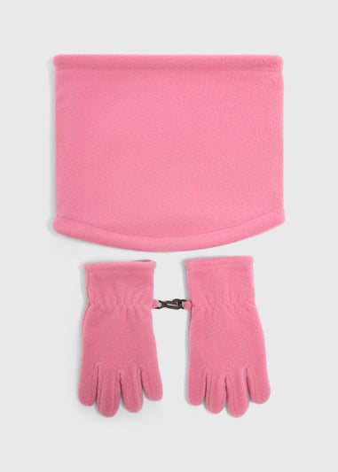 2 Piece Girls Pink Fleece Scarf & Glove Set (3-13yrs)