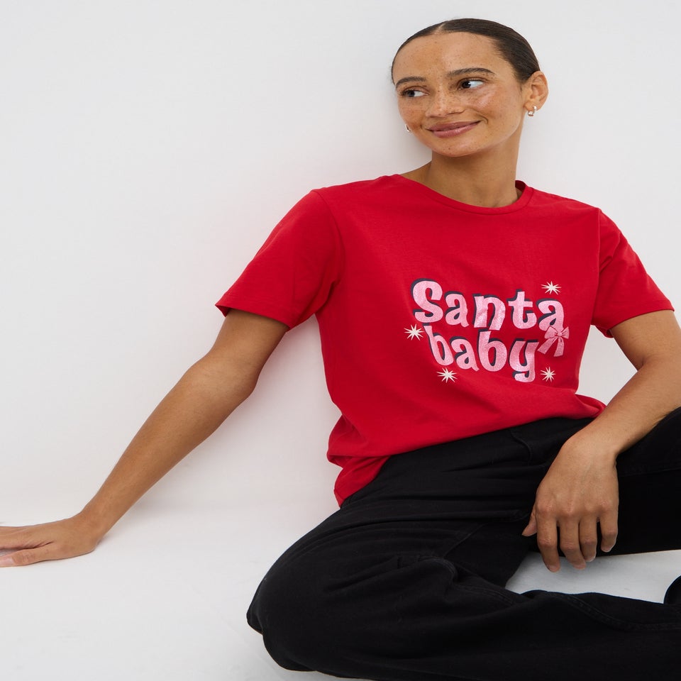 Red Santa Baby Slogan Pyjama T-Shirt