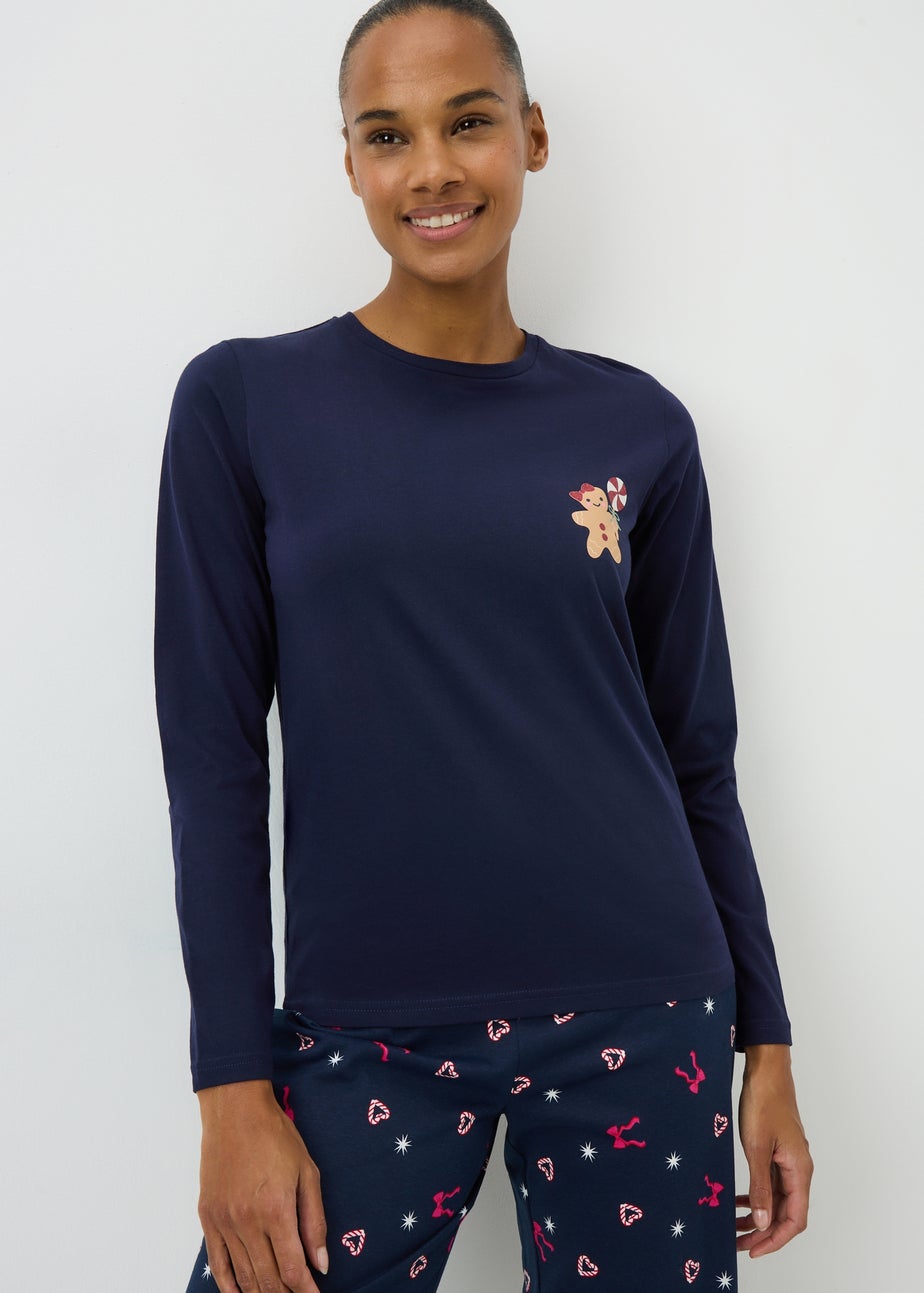 Navy Gingerbread Long Sleeve Pyjama Top