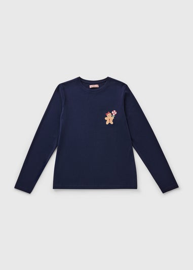 Navy Gingerbread Long Sleeve Pyjama Top