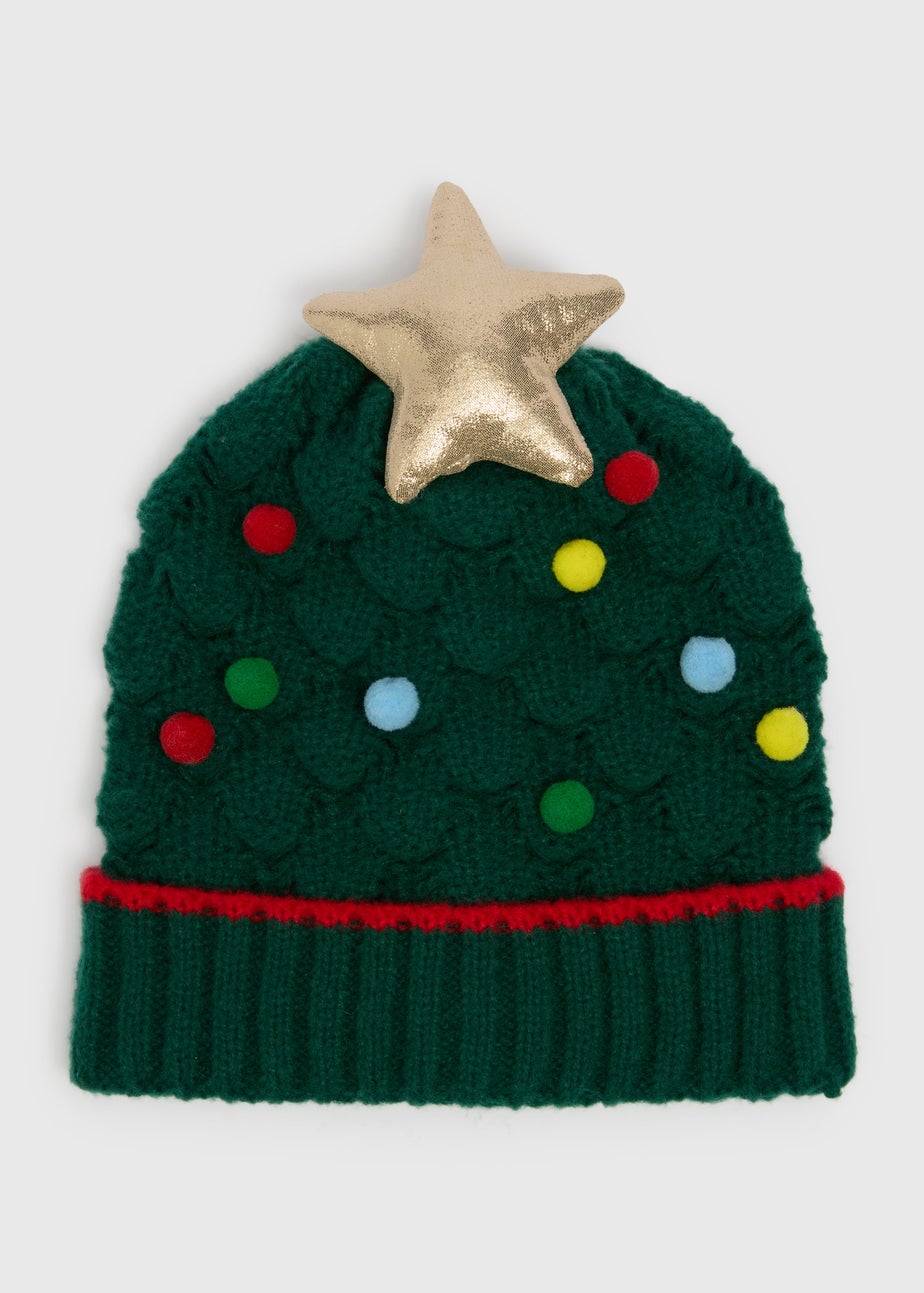Kids Green Christmas Tree Beanie (3-13yrs)