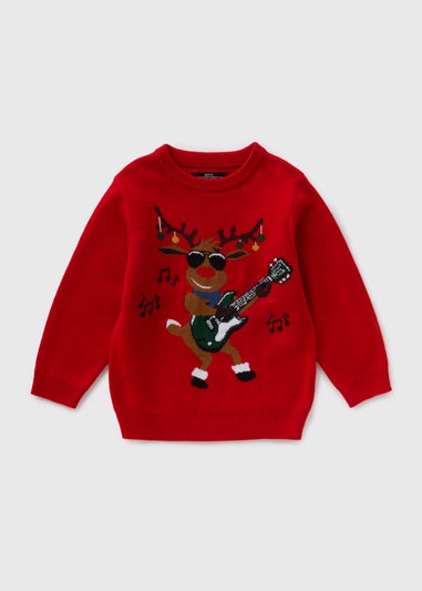 Boys Red Musical Reindeer Knit Jumper (1-7yrs)