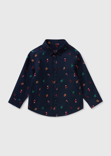 Boys Navy Novelty Christmas Shirt (1-7yrs)