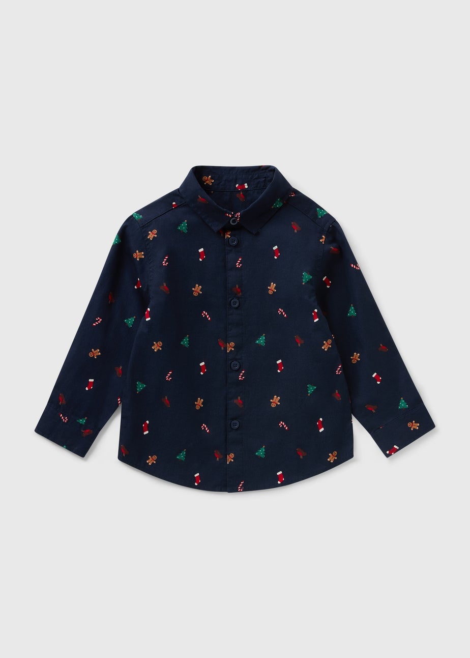 Boys Navy Novelty Christmas Shirt (1-7yrs)