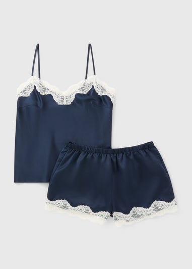Navy Satin Cami & Shorts Pyjama Set