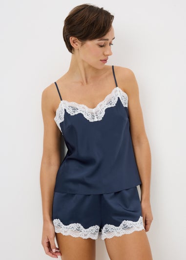 Navy Satin Cami & Shorts Pyjama Set
