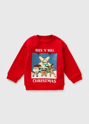 Boys Red Christmas Rock N Roll Sweatshirt (1-7yrs)