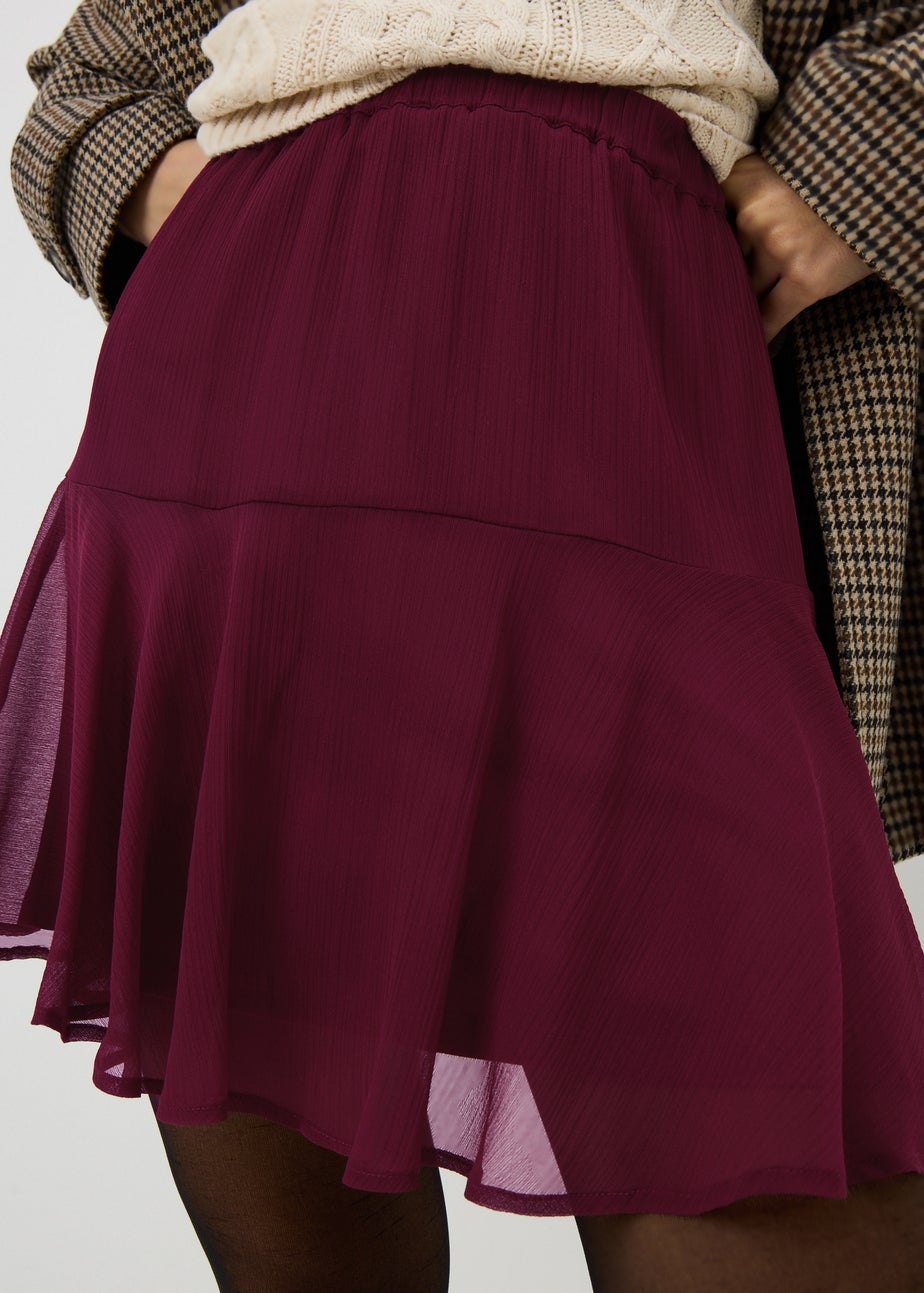 Burgundy Tiered Mini Skirt