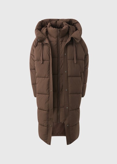 Papaya Petite Brown Padded Long Showerproof Wrap Coat