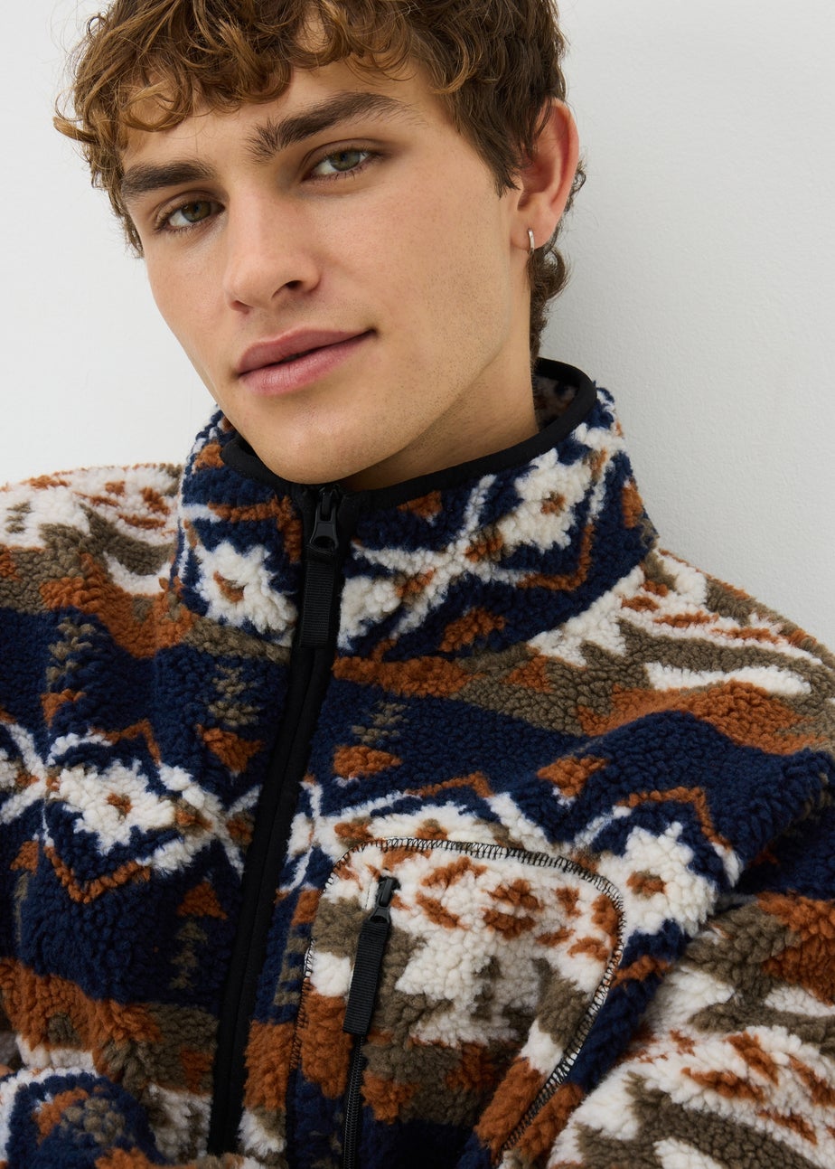 Orange Aztec Fleece Jacket