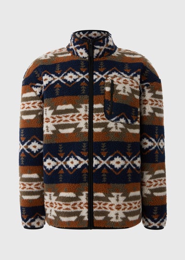 Orange Aztec Fleece Jacket