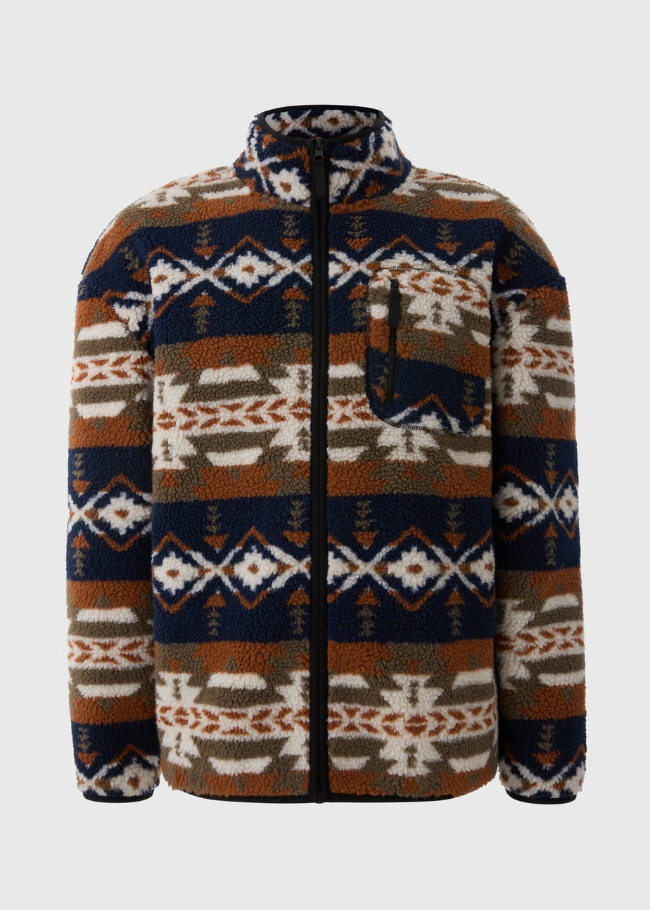 Orange Aztec Fleece Jacket