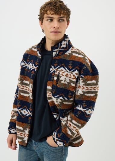 Orange Aztec Fleece Jacket