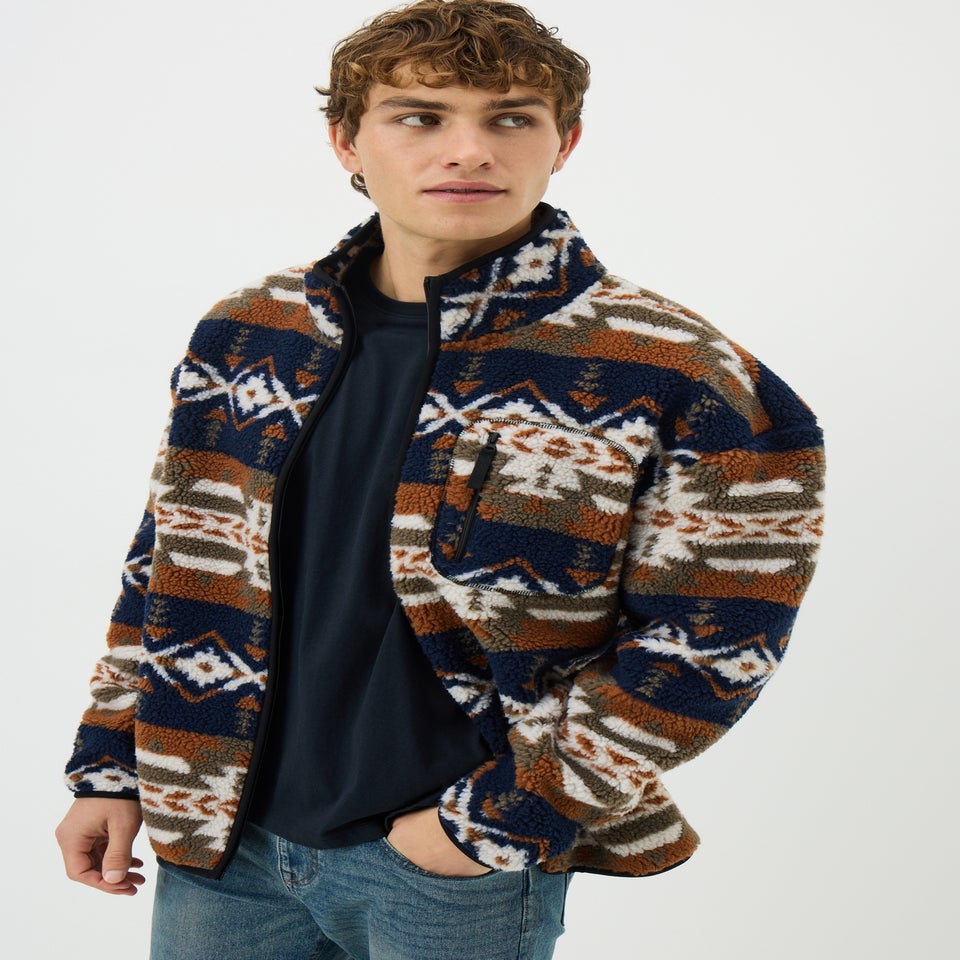 Orange Aztec Fleece Jacket