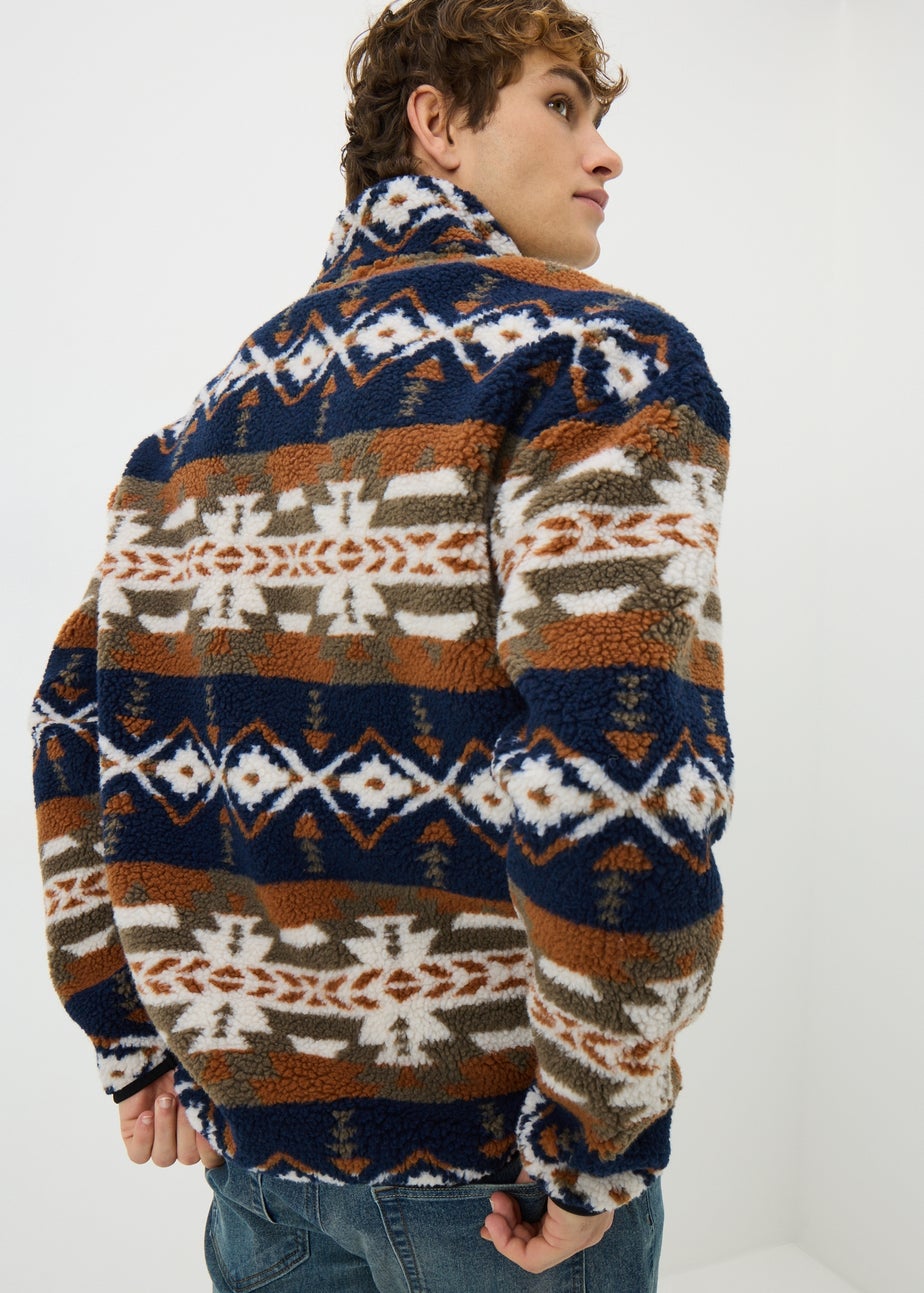 Orange Aztec Fleece Jacket