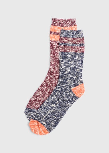 2 Pack Boys Navy Textured Fluffy Socks (Younger 6-Older 6.5)