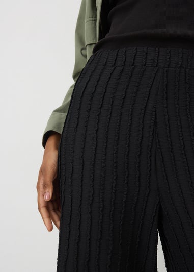 Black Textured Wide Leg Trousers
