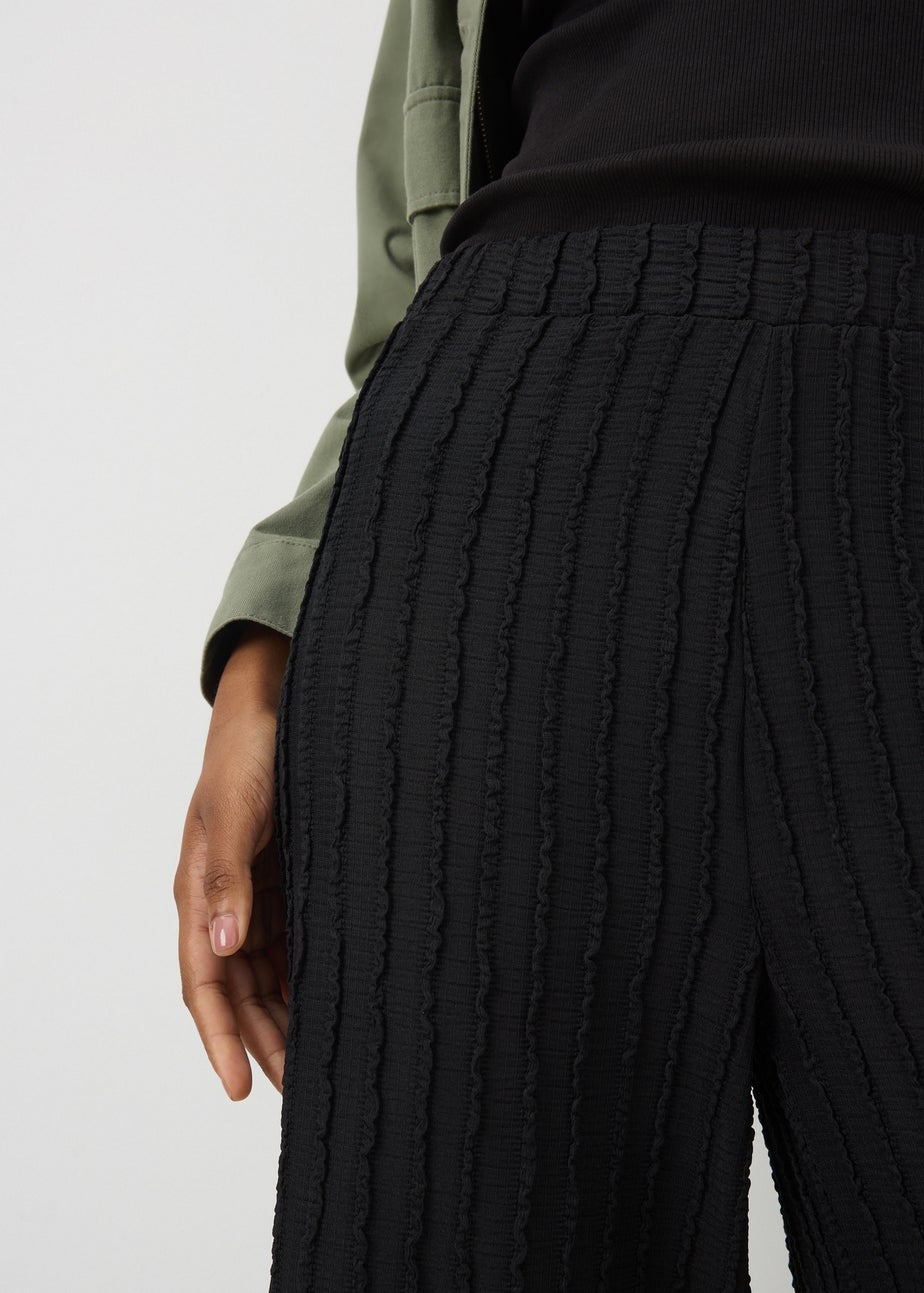 Black Textured Wide Leg Trousers