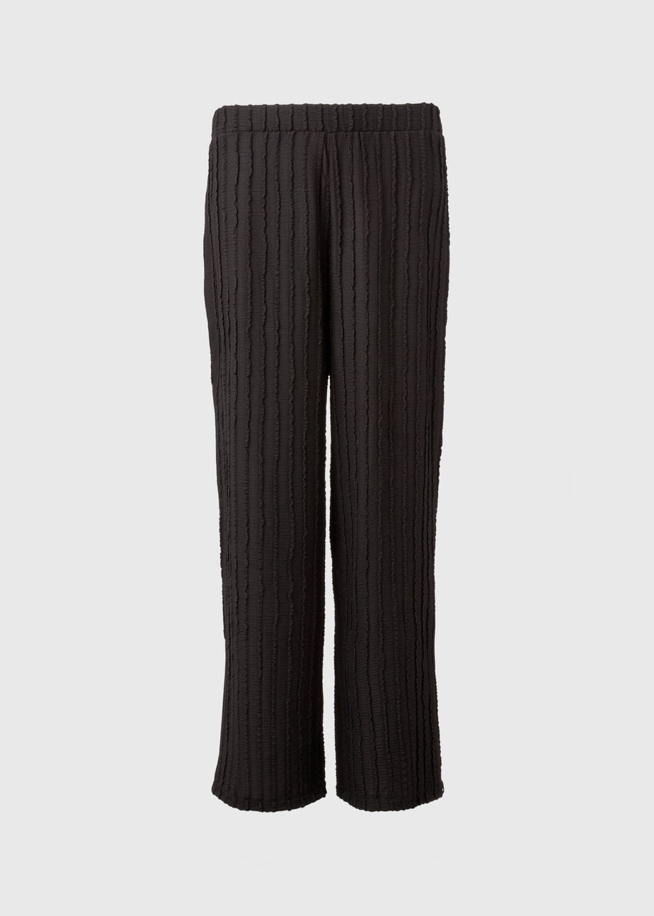 Black Textured Wide Leg Trousers