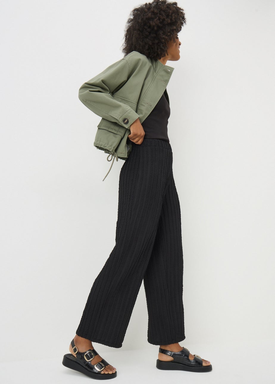 Black Textured Wide Leg Trousers