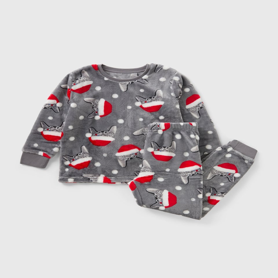 Boys Grey Christmas Console Fleece Pyjamas (7-13yrs)