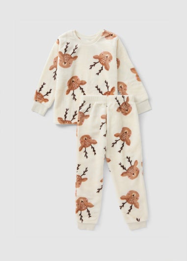 Kids Cream Reindeer Christmas Pyjama Set (1-7yrs)