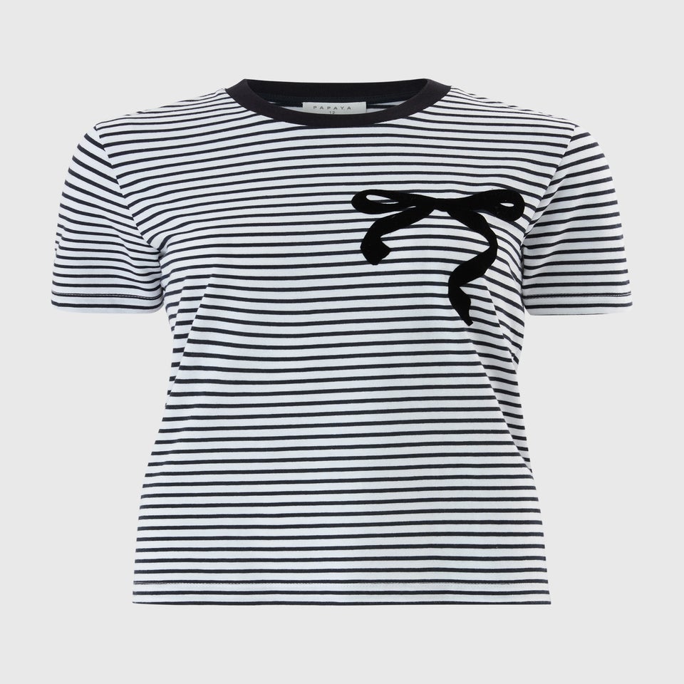 White Striped Bow T-Shirt
