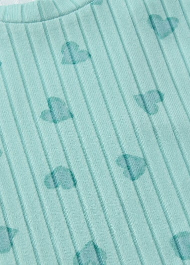 Girls Sage Heart Ribbed Pyjama Set (1-7yrs)