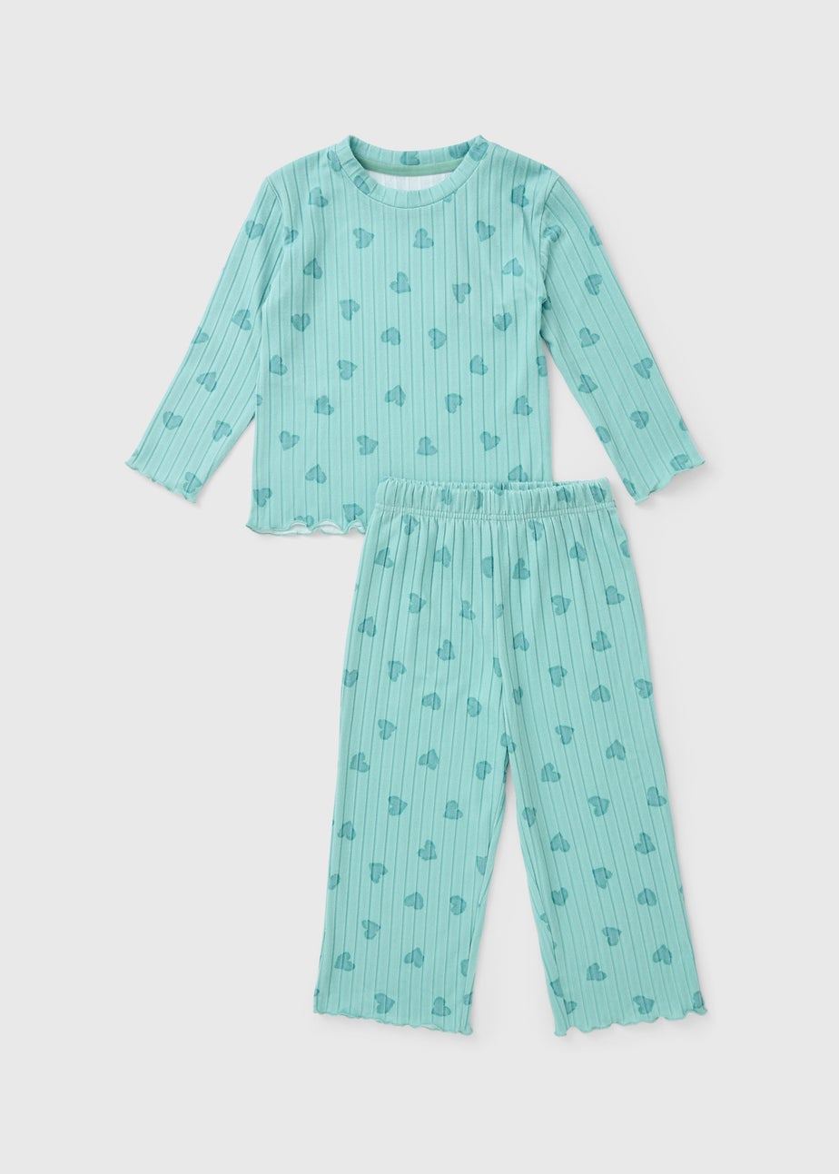 Girls Sage Heart Ribbed Pyjama Set (1-7yrs)