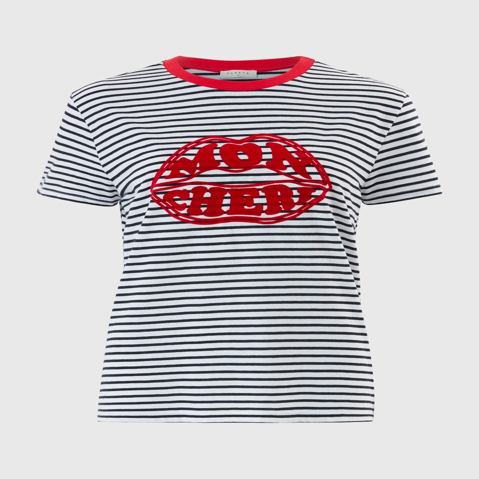 White Striped Red Lips T-Shirt