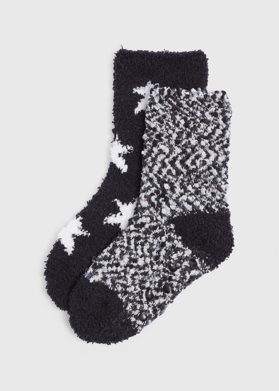 2 Pack Boys Black Star Fluffy Socks (Younger 6-Older 6.5)