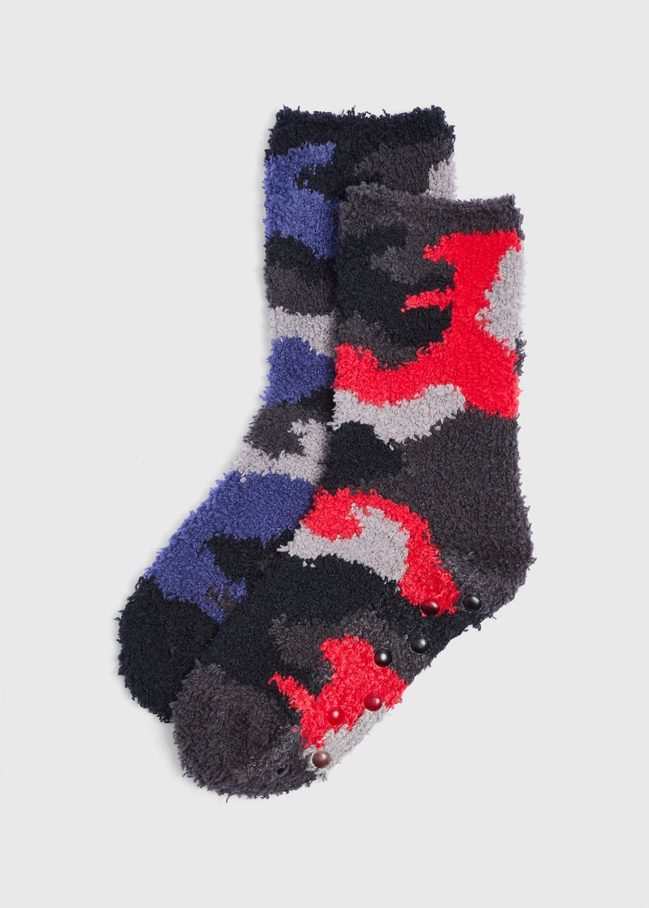 Boys 2 Pack Multicoloured Fluffy Socks