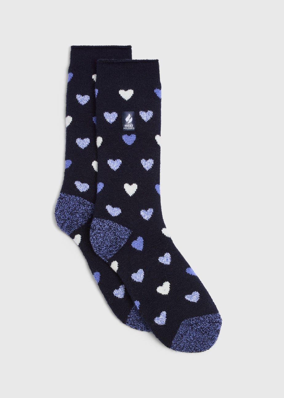Heat Holders Navy Heart Socks
