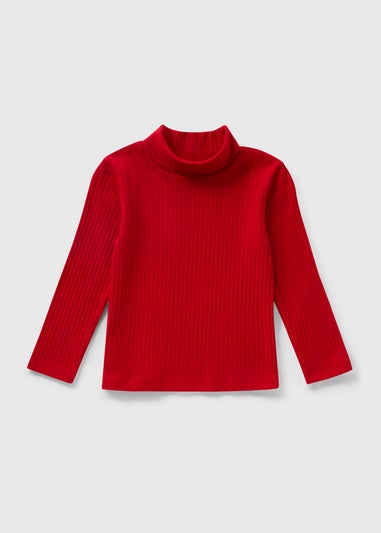 Girls Red Ribbed High Neck Top (1-7yrs)