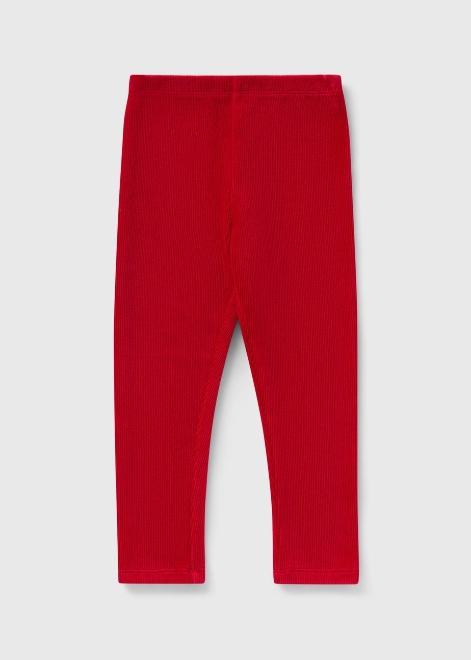 Girls Red Jersey Cord Leggings (1-7yrs)