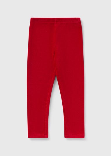 Girls Red Jersey Cord Leggings (1-7yrs)