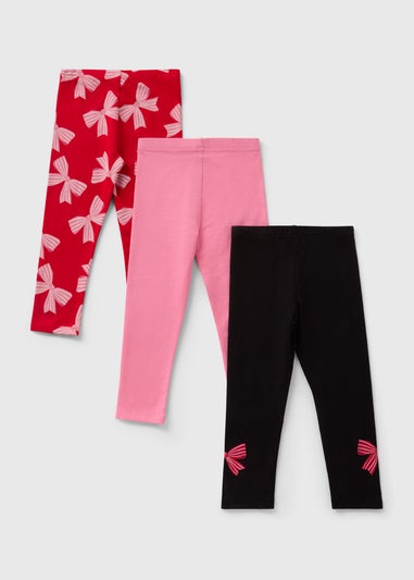 3 Pack Girls Multicolour Bow Leggings (1-7yrs)