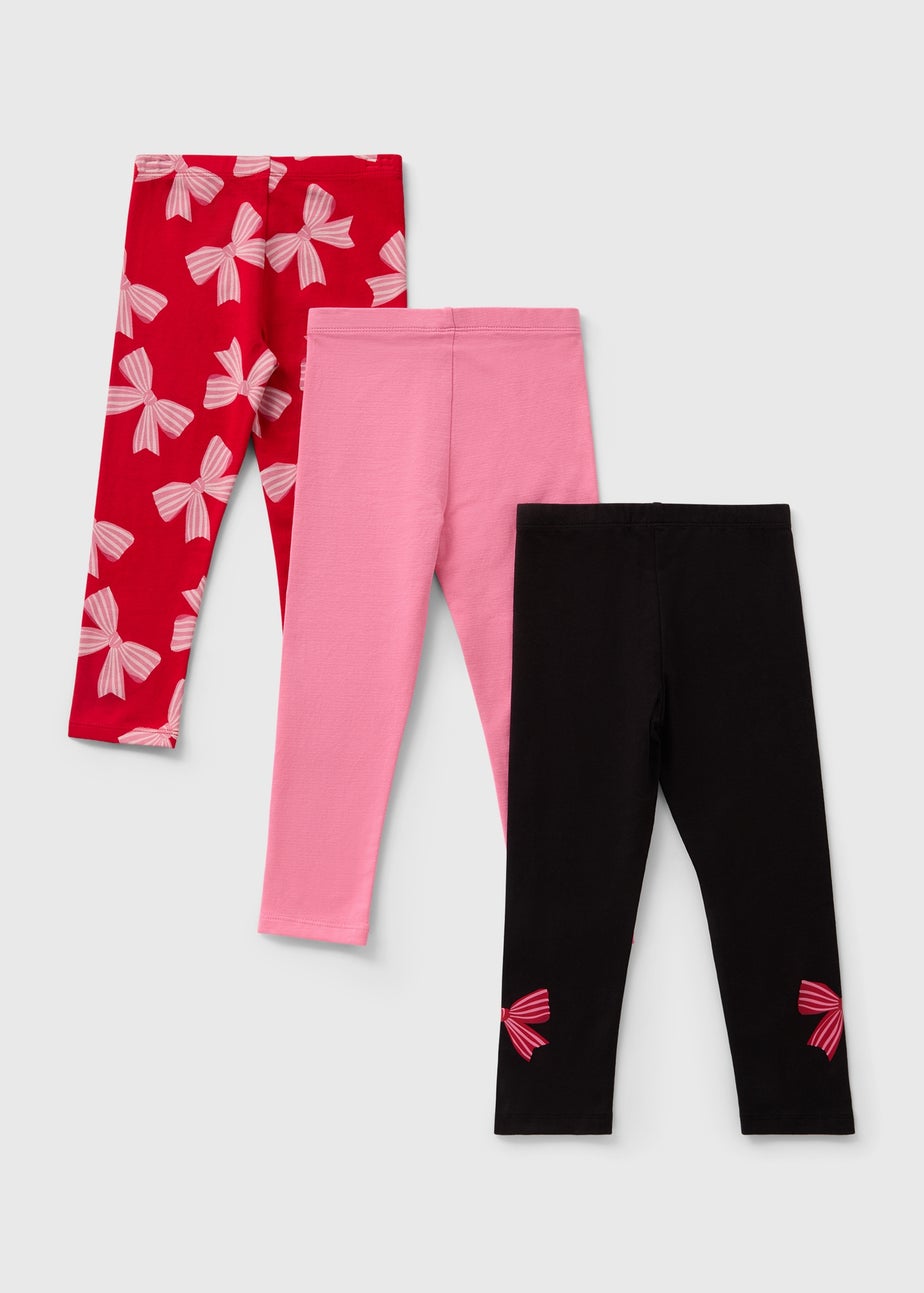 3 Pack Girls Multicolour Bow Leggings (1-7yrs)