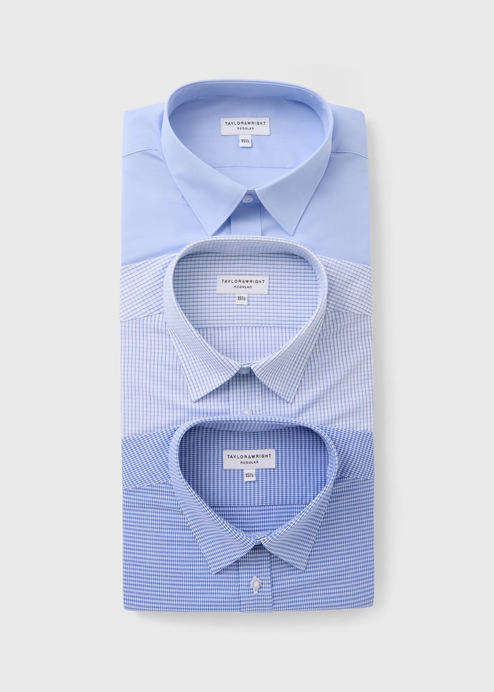 Taylor & Wright 3 Pack Blue Check Easy Care Regular Fit Shirts
