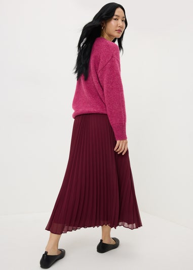 Burgundy Pleated Midaxi Skirt